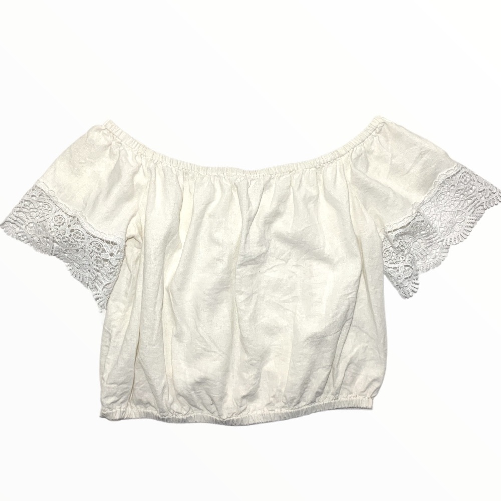 Live Tree | White Off Shoulder Eyelet Sleeve Top